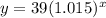 y=39(1.015)^x