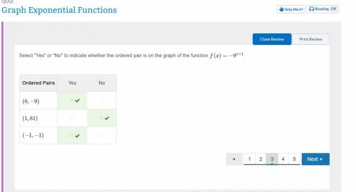 Select yes or no to indicate whether the ordered pair is on the graph of the function f(x)=−9^x+