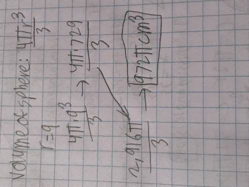 Find volume of sphere with radius of 9cm