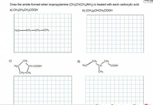 Draw the amide formed when isopropylamine (ch3ch(ch3)nh2) is heated with each carboxylic acid.