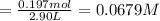 =\frac{0.197 mol}{2.90L}=0.0679 M