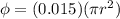 \phi = (0.015)(\pi r^2)