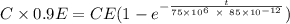 C\times 0.9E=CE(1-e^{-\frac{t}{75\times 10^6\ \times\ 85\times 10^{-12}}})