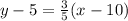 y- 5= \frac{3}{5} (x-10)