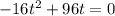 - 16t {}^{2} + 96t = 0