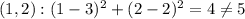 (1, 2):(1-3)^2+(2-2)^2=4\neq 5