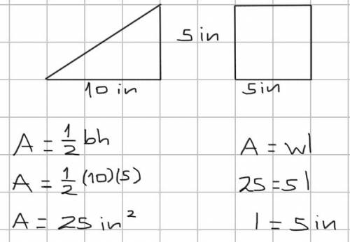 Give the demensions of a right triangle and a pararalogram with the same area