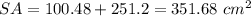 SA=100.48+251.2=351.68\ cm^{2}