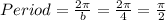 Period =\frac{2\pi}{b} = \frac{2\pi}{4}=\frac{\pi}{2}