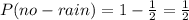 P(no-rain)=1-\frac{1}{2} =\frac{1}{2}