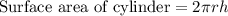 \text{Surface area of cylinder}=2\pi rh