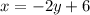 x =  - 2y + 6