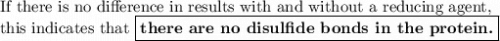 \text{If there is no difference in results with and without a reducing agent,}\\\text{this indicates that \boxed{\textbf{there are no disulfide bonds in the protein.}}}