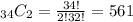 _{34}C_2=\frac{34!}{2!32!}=561