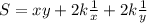 S=xy+2k\frac{1}{x}+2k\frac{1}{y}