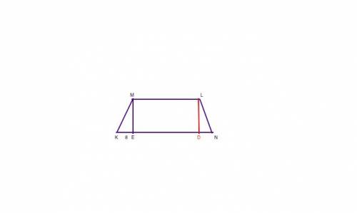 Given:  klmn is a trapezoid m∠n = m∠kml me ⊥ kn , me = 3√5 , ke = 8, lm: kn = 3: 5 find:  km, lm, kn