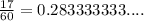 \frac{17}{60} =0.283333333....