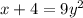 x+4=9 y^{2}