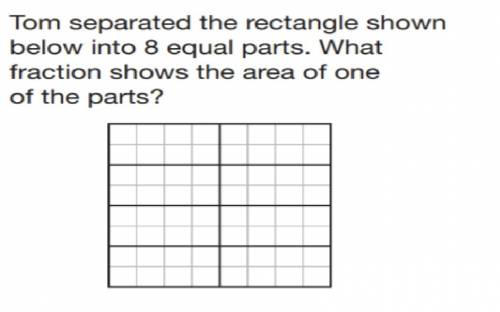 Tom separated the rectangle shown below into 8 equal parts what fraction shows the area of one of th