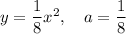 y=\dfrac{1}{8}x^2,\ \ \ a=\dfrac{1}{8}