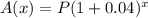 A(x) = P(1+0.04)^x