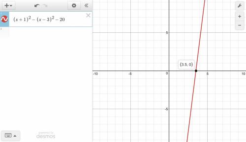 Plz will give brainliest for what value of x:  is the square of the binomial x+1 twenty greater than