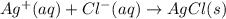 Ag^{+}(aq) + Cl^{-}(aq) \rightarrow AgCl(s)