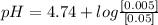 pH = 4.74 + log\frac{[0.005]}{[0.05]}