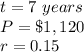 t=7\ years\\ P=\$1,120\\ r=0.15