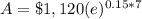 A=\$1,120(e)^{0.15*7}