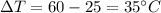 \Delta T=60-25=35 ^{\circ}C