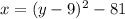 x = (y - 9)^2 - 81