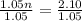 \frac{1.05n}{1.05}=\frac{2.10}{1.05}