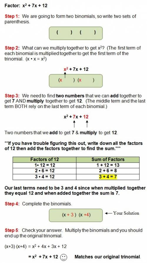 Factor the trinomial x^2 − 7x + 10 what is the factored form of the trinomial, and why?  a. (x−2)(x−