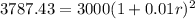 3787.43=3000(1+0.01r)^2