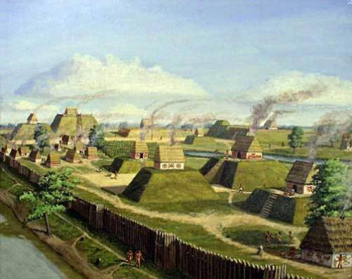 Native american tribe responsible for building giant flat topped pyramids with stairs