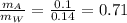 \frac{m_A}{m_W}= \frac{0.1}{0.14}=0.71
