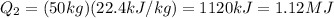 Q_2 = (50 kg)(22.4 kJ/kg)=1120 kJ=1.12 MJ