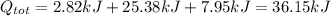 Q_{tot}=2.82 kJ + 25.38 kJ+7.95 kJ=36.15 kJ