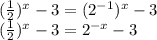 (\frac{1}{2})^x-3=(2^{-1})^x-3\\(\frac{1}{2})^x-3=2^{-x}-3