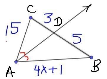 Need quick  ? !  using the angle bisector theorem solve for x. show all work.