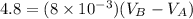 4.8 = (8 \times 10^{-3})(V_B - V_A)