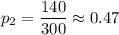 p_2=\dfrac{140}{300}\approx0.47