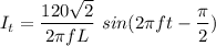 I_t=\dfrac{120\sqrt{2}}{2\pi f L}\ sin(2\pi f t-\dfrac{\pi}{2})