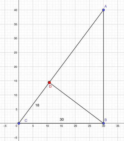 The hypotenuse of a right triangle is 50 and the short leg is 30, find the projection of the leg ont