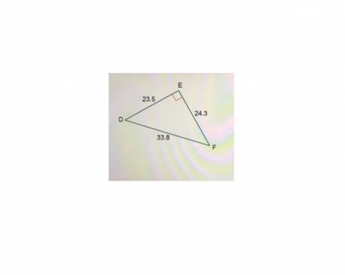 Determine the unknown angle measures of △def. round to the nearest degree. m∠d = ° m∠f = °