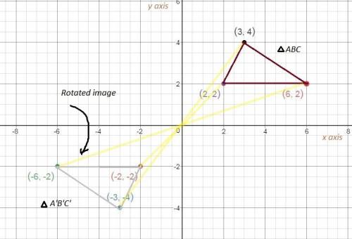 Triangle abc is rotated to create the image a'b'c'. which rule describes the transformation?