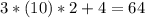 3*(10)*2+4=64