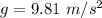 g=9.81~m/s^2