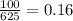 \frac{100}{625}=0.16